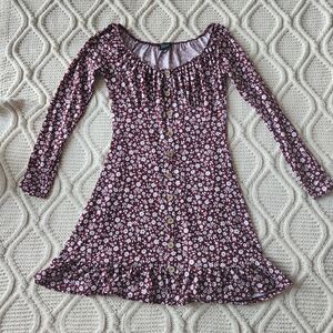 Derek Heart L/S Burgundy Floral Knee Length Dress Size M